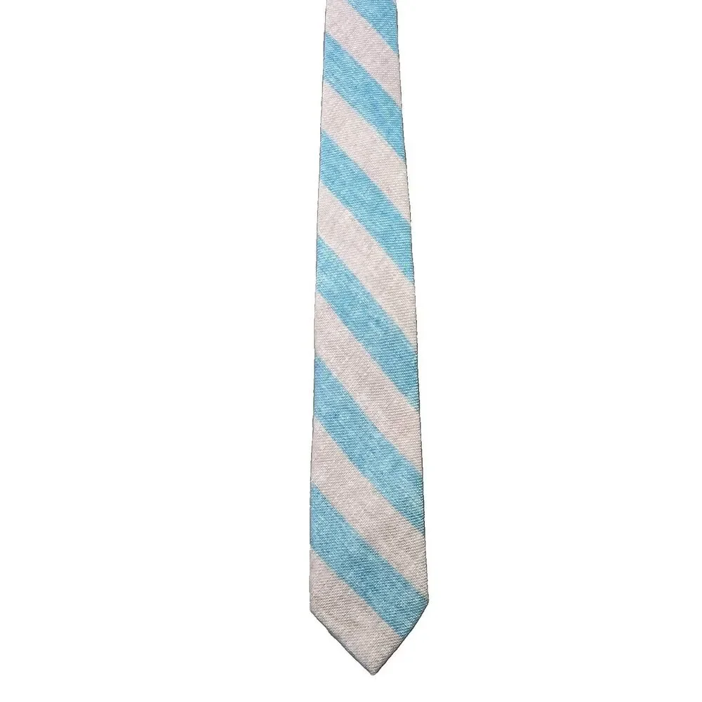 SPREZZA New York Tie Necktie Gray Blue Striped Linen Blend Skinny
